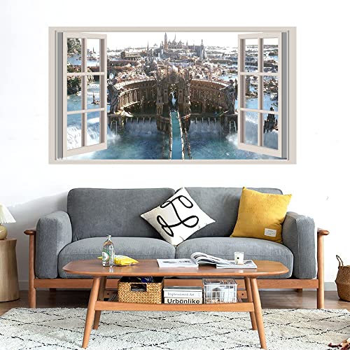 GADGETS WRAP Printed Wall Decal Sticker Fake Window Style Decal (90cm x 50cm) - Waterfalling City