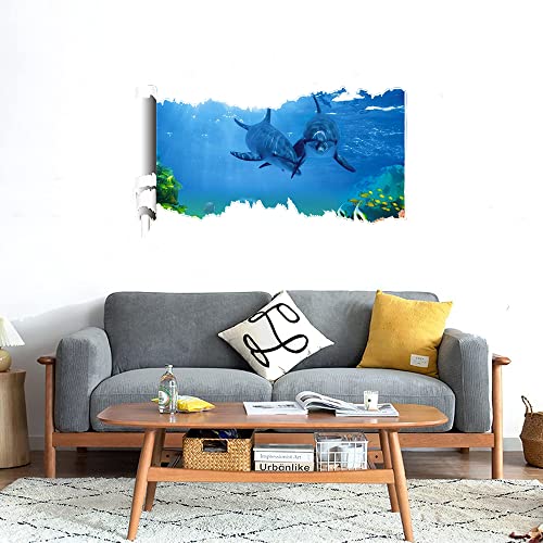 GADGETS WRAP Printed Wall Decal Sticker Scratched Paper Style Wall Decal (90cm x 50cm) - Under Water Dolphin