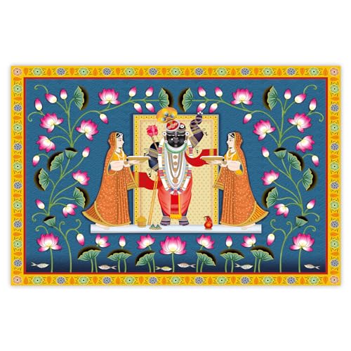 Indianara Rolled Sparkled Lord Srinathji Art Print for Room Décor Digital Reprint 36 inch x 24 inch Painting (10666PST)