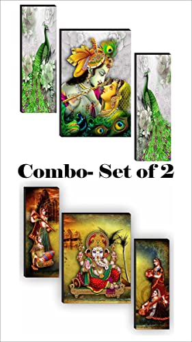 SAF Religious Radhe Krishna UV Textured Painting Set of 3 (18 Inch X 12 Inch, Multicolour, SANFJM31085) Synthetic Figures;Religion;Flowers Painting, Print, 12 Inch X 18 Inch