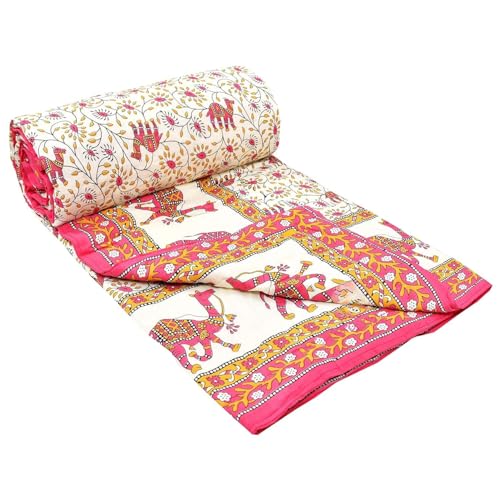 fashhub Jaipuri Razai Soft Light Weight Original Pure Cotton Winter and Summer Rajasthani Traditional Jaipuri Ac Quilt Single Bed (Pink Camel)