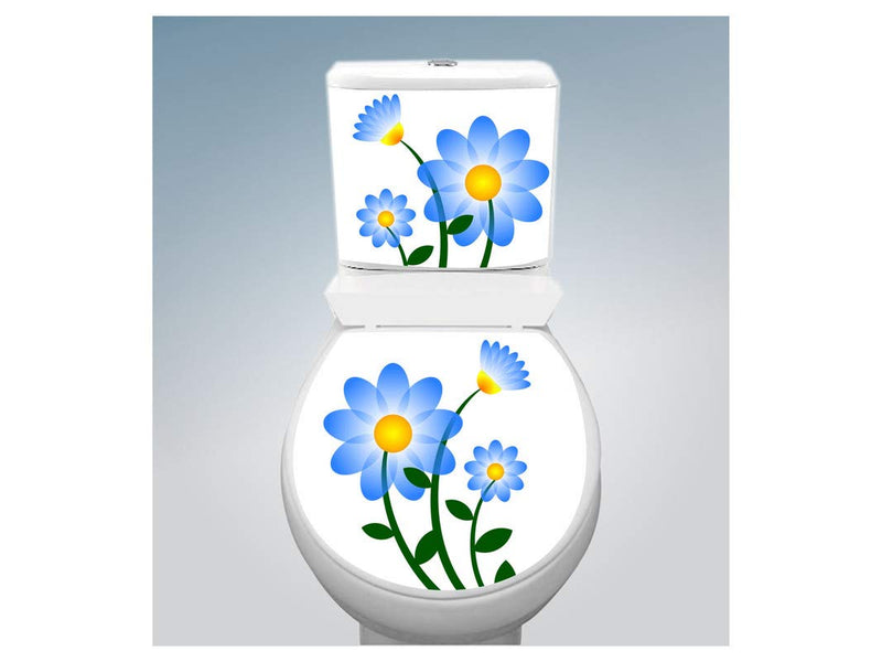 DivineDesigns™ Blue Sunflowers Toilet Seat Sticker (Size :- 38 X 33 cm)