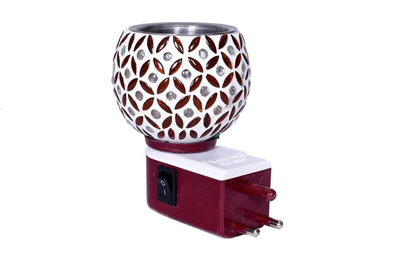 Dbell | Kapur Dani Electrical Camphor Diffuser. Glass Kapoor Dani & Essential Oil Diffuser with On Off Switch to Toggle Between Burner & Lamp (Yellow Patti)