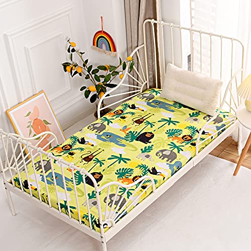 NATURETY Bedding Fitted Sheet with Deep Pocket,Thicken Printed Fabric Bed Sheets (Yellow Animals, Full)