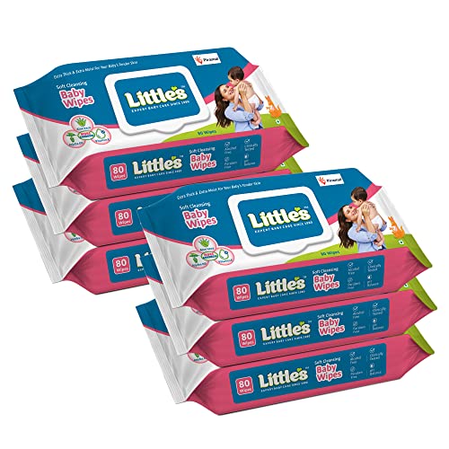 Little's Soft Cleansing Baby Wipes Lid, 80 Wipes (Pack of 6)