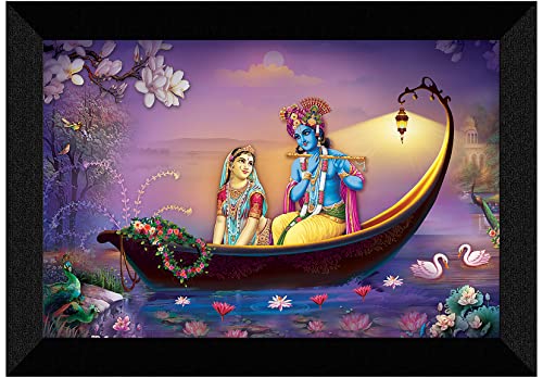 SAF Pack of 1 Radha krishna religious modern art wall painting with framed for living room 11 inch x 14 inch CANFM31379