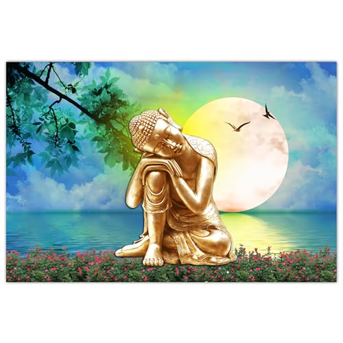 Indianara Rolled Sparkled Gautam Buddha Art Print for Room Décor Digital Reprint 36 inch x 24 inch Painting (10737PST)