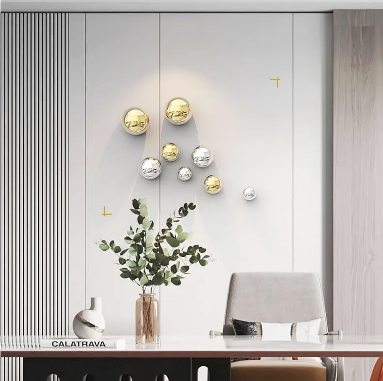 ZOVE Metal Wall Decor Set of 10 Luxury Ball Design Perfect for Living Room/Hotel/Restaurant/Bedroom/Drawing Room (Electroplating Gold And Silver)