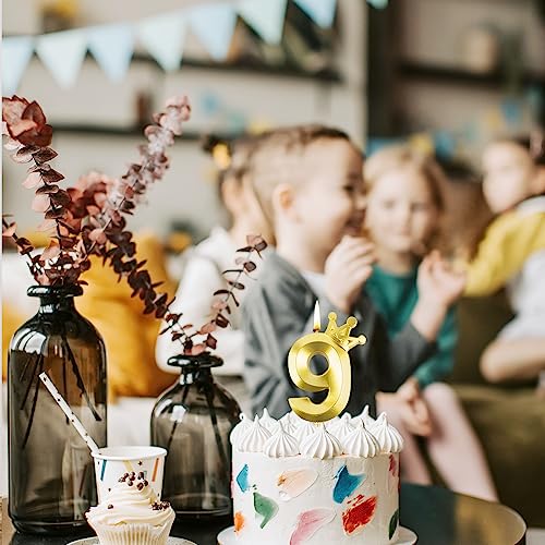 Crown Number 9 Birthday Candle 3.1 Inch Happy Birthday Number Candle for Cake Birthday Anniversary Kids Adults