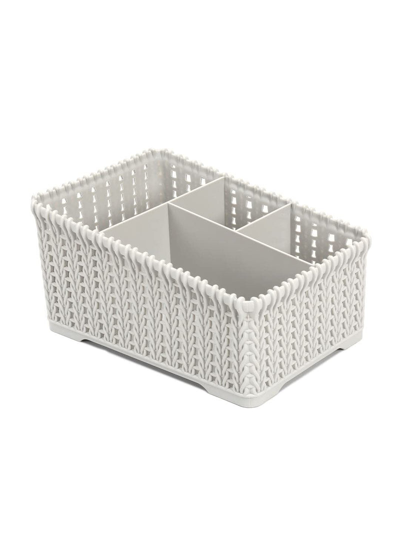 @home By Nilkamal Plastic Storage Basket For Multipurpose Use - Desk Organizer, Pen & Pencil Holder, Kitchen Storage Organizer, Wardrobe, Cosmetic & Makeup Organizer - Single Beige - 14.3X20.5X10.5Cm