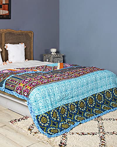 CONTRAST LIVING Yasihu Reversible Cotton Rotary Printed Double Bed Quilt/Blanket/Comforters Quilts (Multi Colour, 235x245 cm / 92x96 Inch)