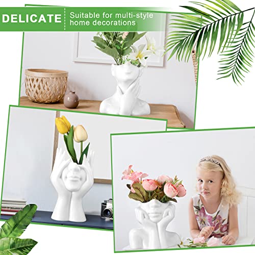 3 Pcs Ceramic Face Vase Female Form Vase Modern Body Vase Decorative Head Vase Head Half Body Bust Vases Face Flower Vases for Decor Centerpiece Home Bedroom Room Table Shelf Office (White, Large)