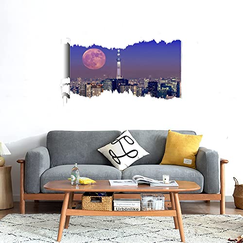 GADGETS WRAP Printed Wall Decal Sticker Scratched Paper Style Wall Decal (90cm x 50cm) - Moon Over Tokyo Japan