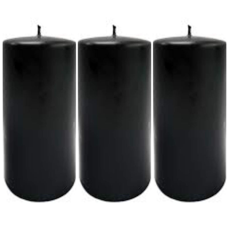 Blue Moon Creations- 2X6 Inch Black Pillar Candles Non Scented/ Unscented Combo Set Of 3 For Home decor, Decoration, Birthday, Spell, Ritual, Healing, Reiki, Spa, Meditation / SmokeLess/ DripLess/ OdourLess