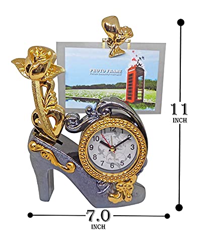 Verbier Table Clock with Photo Frame for Couple Gift Use Set of 6 Golden,Medium