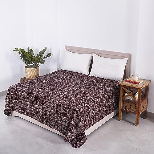 Ravaiyaa - Attitude is everything Traditional Hand Block Print Kantha Quilt Beautiful Floral Decor Cotton Gudari (90"x108" Inch) (Black & Brown)