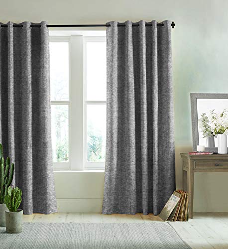 Casableu Auris 2 Piece Polyester Eyelets (Steel) Blackout Curtains with Tie Back, Bedroom Living Room (Auris Grey, 7 Ft x 4.2 Ft)