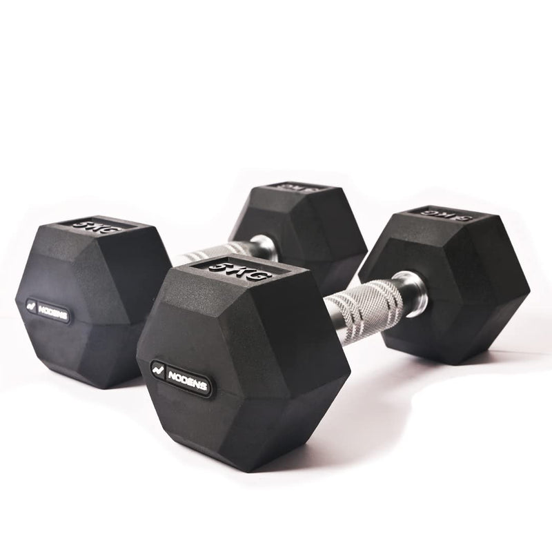 Nodens Rubber Coated Professional Hex Dumbells (Pack of Two) 5 KG,Black