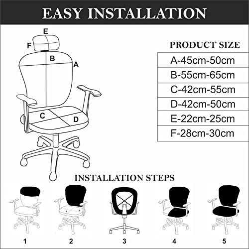 HOTKEI 3 Piece Black Office Chair Cover with Headrest Cover Stretchable Removable Stain Proof Office Computer Desk Executive Rotating Chair Seat Covers Slipcover Protector for Office Chair