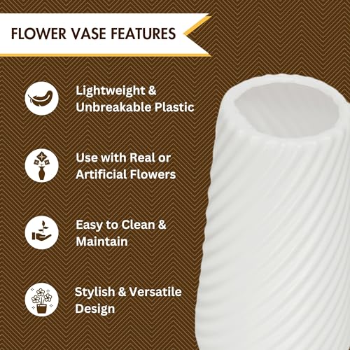 White Unbreakable Table Decor Vase Crafted for Bedroom, Living Room, and Office Aesthetics Decor with Real & Artificial Flowers (Pack of 2)