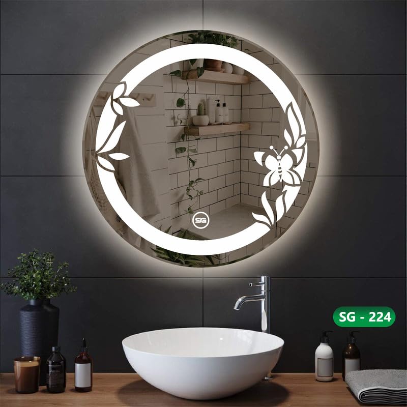 Spark Glass Round LED Sensor Mirror. (LedColour: White, Warm White, & Mix Light) - (Size:18x18 Inch)