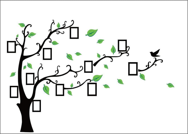 JNM Black & Green Photo Frame Tree Wall Sticker (Cover Area :- 136 X 91 cm)