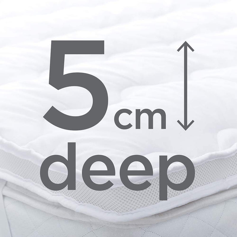 INDIAN DECOR. 80243 Microfiber Mattress Topper 2 inch Super Soft Heavy Fill Single Box Stitched and Elasticated Corner Straps Mattress Topper, Polyester, White, Single 3FT X 6FT