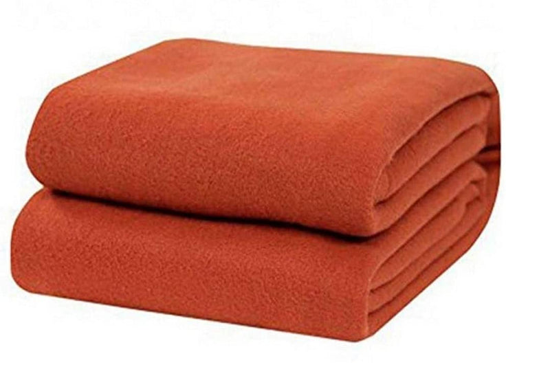 Wavva® Plain and Printed Fleece 2 Single Bed Blankets-Orange,Blue (Set of 2)