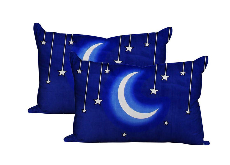 Girisha's Trend 210 Tc Designer Cotton Cartoon Moon Star Print Double Bedsheet with 2 Pillow Covers for Kids Room