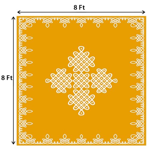Dhara Creation Yellow Mustard kolam Rangoli (8FT-8FT) Backdrop Cloth for Pooja Decoration Traditional Background Curtain Cloth for Festival. (Washable Fabric)