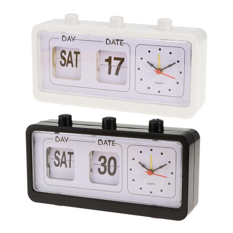 CALANDIS® Retro Fashion Flip Clock Digtal Flip Day Date Time Display Clock White