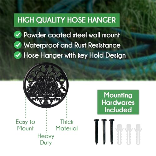 Sharpex DIY Hose Hanger for Garden Pipe - Ornamental Garden Pipe Holder Wall Mounted for Garden, Hotel, Backyard and Outdoor - Heavy Duty Metal Portable Irrigation Hose Pipe Holder Only (Black)