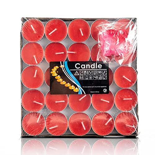 ATORSE® 50Pcs Smokeless Unscented Tealights Candles with 100Pcs Flower Petals Red