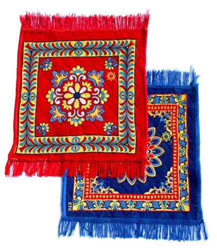 GLUN® 19 * 19 Inch Velvet Multipurpose Square Carpet or Mat for Pooja Aasan, Sitting, Meditation Multipurpose Uses Pack of 2