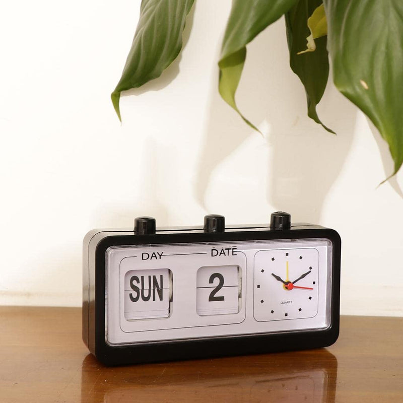 CALANDIS® Retro Fashion Flip Clock Digtal Flip Day Date Time Display Clock Black