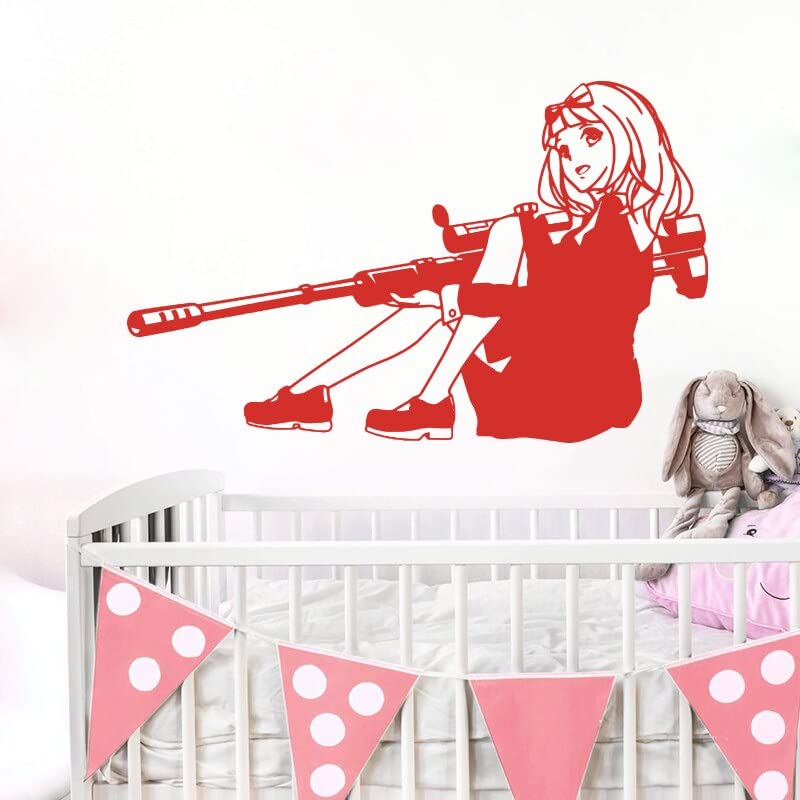 GADGETS WRAP Vinyl Decal Sticker Cartoon Anime Manga Girl Sniper Rifle Red (Item Finish Size : 90cm x 56cm)