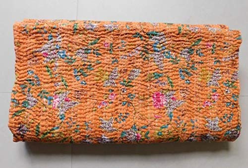 Textile Work Creations Kantha Quilt Hippie Bed Cover Throw and Cotton Blanket Twin Size Kantha Quilt Handmade 60 x90 inch Single Size