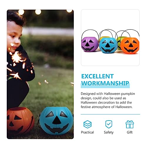 Garneck 2PCS Pumpkin Bucket - Trick or Treat Halloween Pumpkin Pail, Candy Bucket with Candle, Funny Pumpkin Candy Bucket for Halloween Party (Blue)