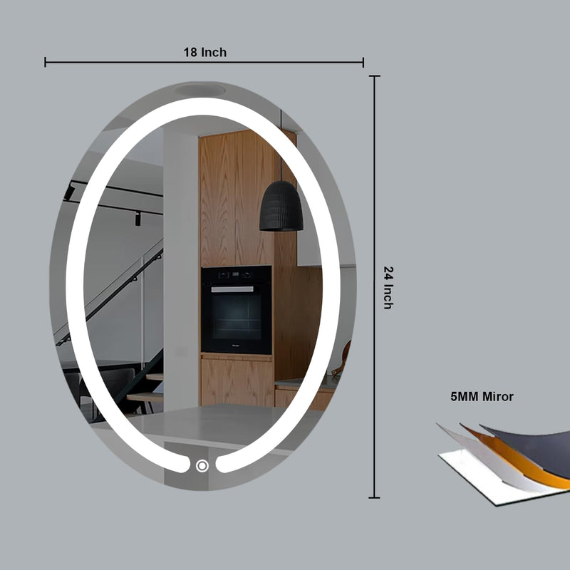 Sunsyze Led Mirror 24"/18" Oval Touch Sensor Mirror for makup and Grooming Bathroom wash Basin Vanity Lighted Mirror Backlit (3in1 Oval, Wall Mount, Unframed)