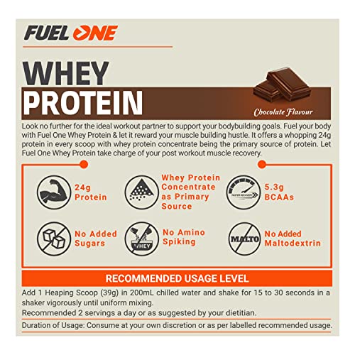 MuscleBlaze Fuel One Whey Protein (Chocolate 1 kg / 2.2 lb) 5.29 g BCAA, 4.2 g Glutamic Acid