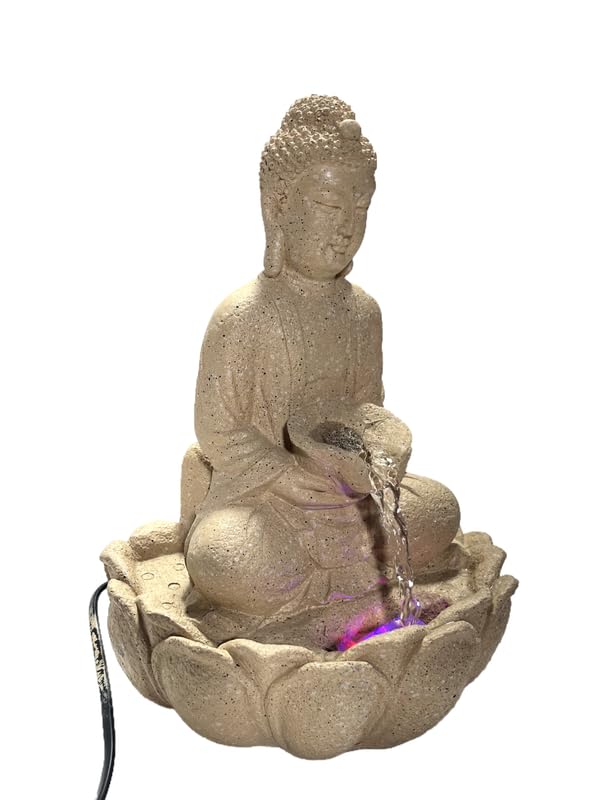 DGC Lotus Buddha Water Fountain with LED Lights & Water Pump | Tabletop Water Fountain | Vaastu Kamal Buddha Fountain for Home, Office, Garden Or Gifting (Beige, 23x15x34 CM)