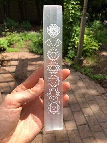 CrystalsAhoy 8" Etched Chakra Selenite Charging Plate, Charge Your Crystals in Style