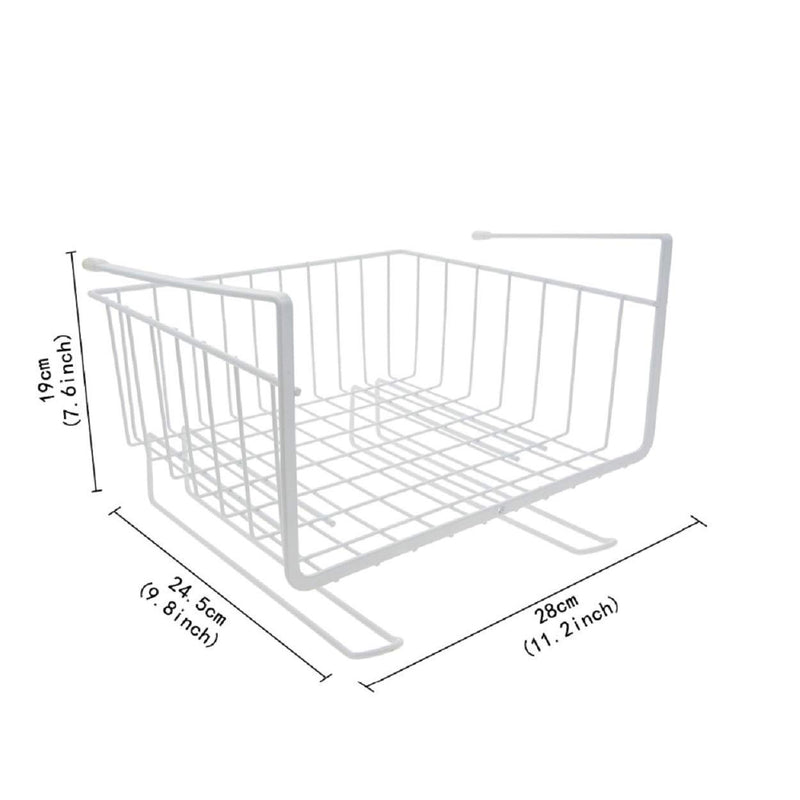 Go Hooked 12" Multifunctional Metal Storage Basket For Home Storage Under Cabinet/Drawer (White, Pack Of 1), Powder Coated Iron, Step Shelf