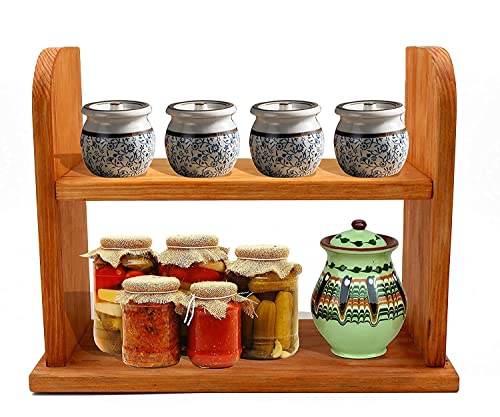 ABTRIX WITH AB 2-Tier Wooden, Free Standing Spice Rack, Multifunction Counter Spice Organiser, Solid-wood, 2 Layer Kitchen Storage Rack for Herbs, Spice Jars, Seasoning Jars- 40x30x14cm