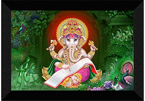 SAF Pack of 1 Ganesha religious modern art wall painting with framed for living room 11 inch x 14 inch CANFM31429