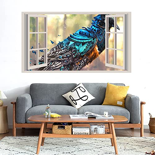 GADGETS WRAP Printed Wall Decal Sticker Fake Window Style Decal (90cm x 50cm) - Robot Bird Fantasy