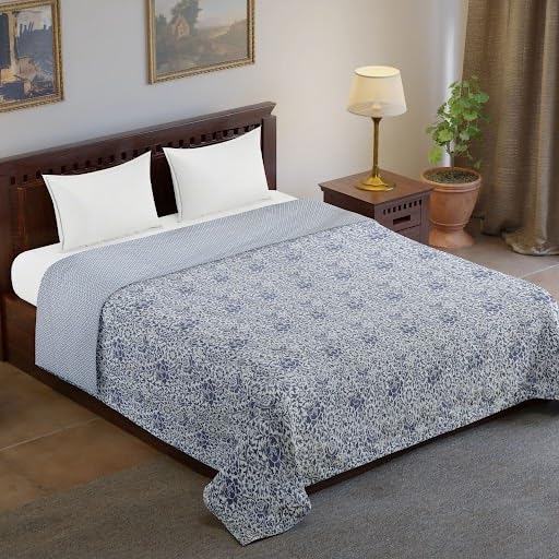 Slickcomfort 300 Thread Count Pure Cotton Reversible Soft Lightweight Printed Blanket/AC Dohar/Skin Friendly Dohar (Model 1, Double Bed)