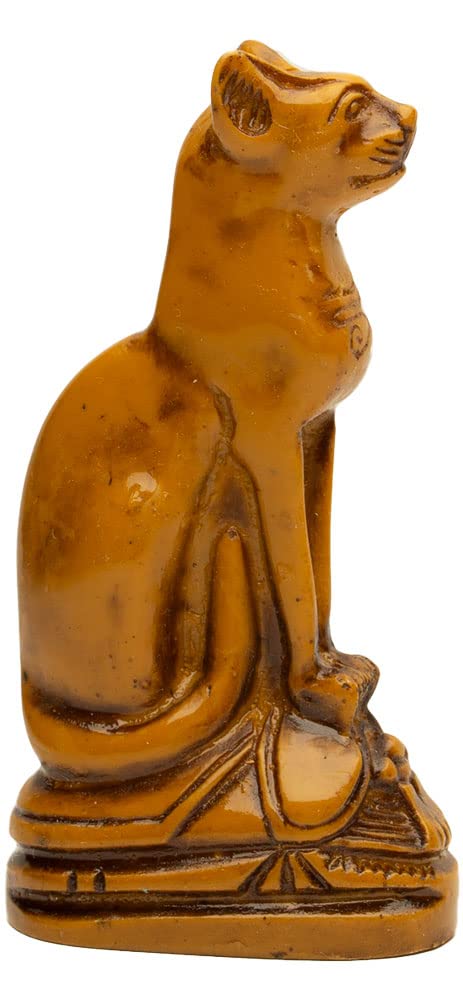 Discoveries Egyptian Imports Miniature Bastet Cat Goddess with Scarab Statue - Antiqued Brown - 3.75" - Made in Egypt