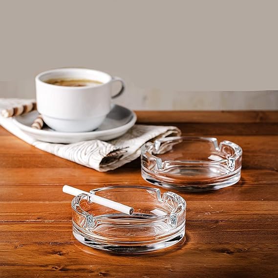 P S ASSOCIATES Glass Classic Crystal Quality Cigar Cigarette Ashtray Round Tabletop for Home Office Indoor Outdoor Home Decor