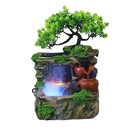 ATORSE® Tabletop Water Fountain with Led Lights Indoor Outdoor Office Resin Statue Wiith Fog